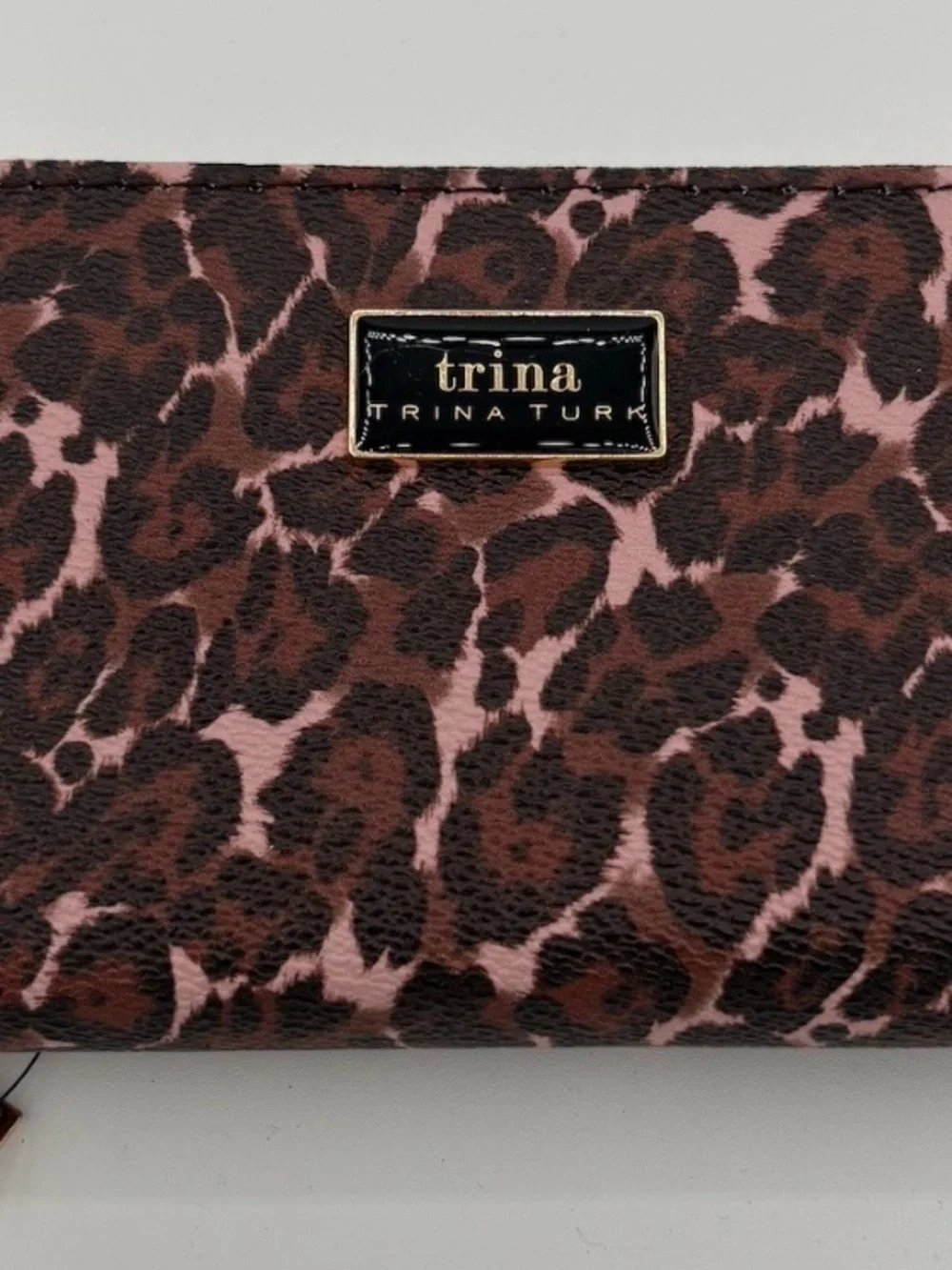 Trina Turk Pink and Brown Leopard Zip Clutch
